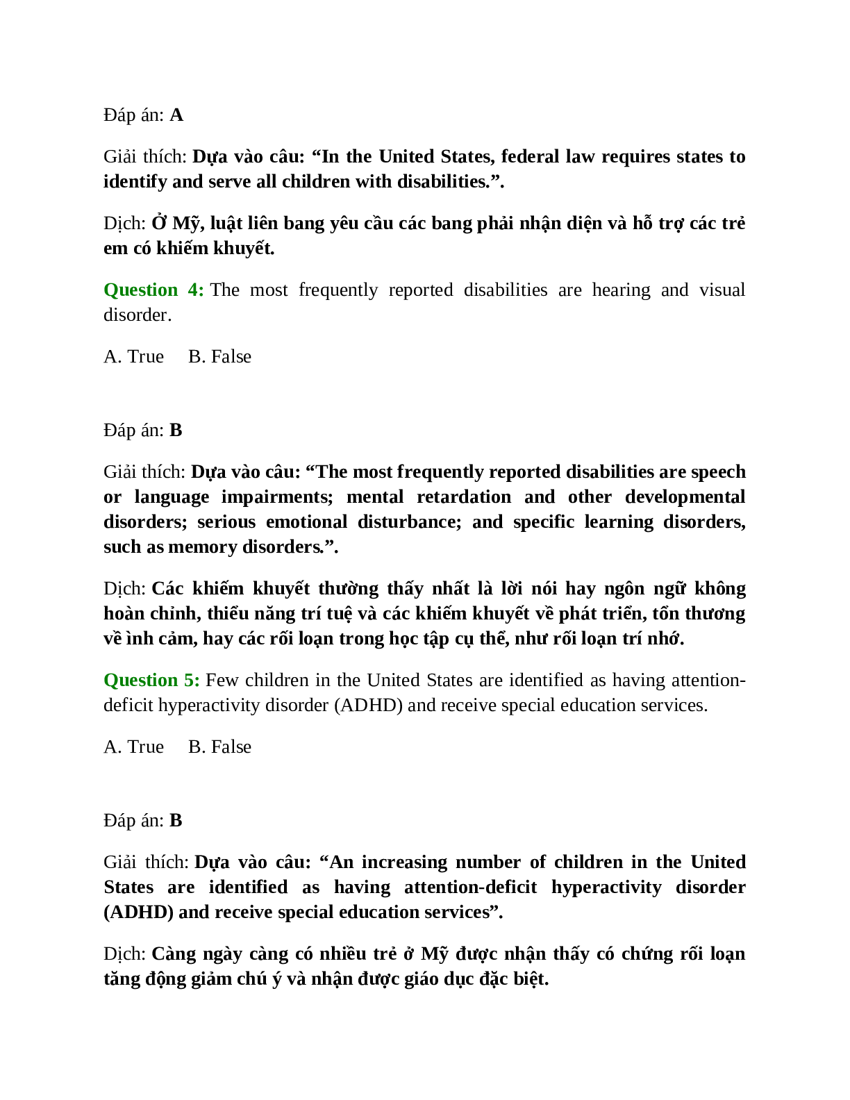 Trắc nghiệm Tiếng Anh 10 Unit 4 có đáp án: Special Education (trang 10)