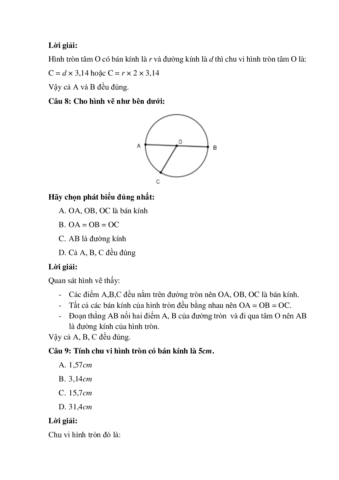 15 câu Trắc nghiệm Hình tròn. Đường tròn. Chu vi hình tròn có đáp án 2023 – Toán lớp 5 (trang 3)