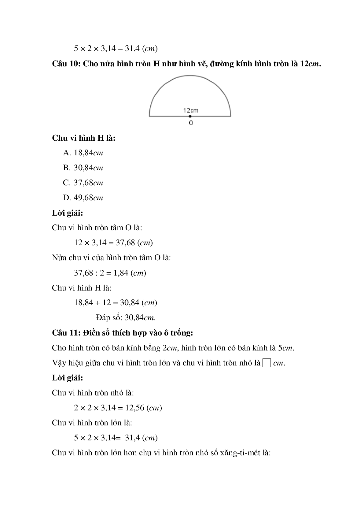 15 câu Trắc nghiệm Hình tròn. Đường tròn. Chu vi hình tròn có đáp án 2023 – Toán lớp 5 (trang 4)