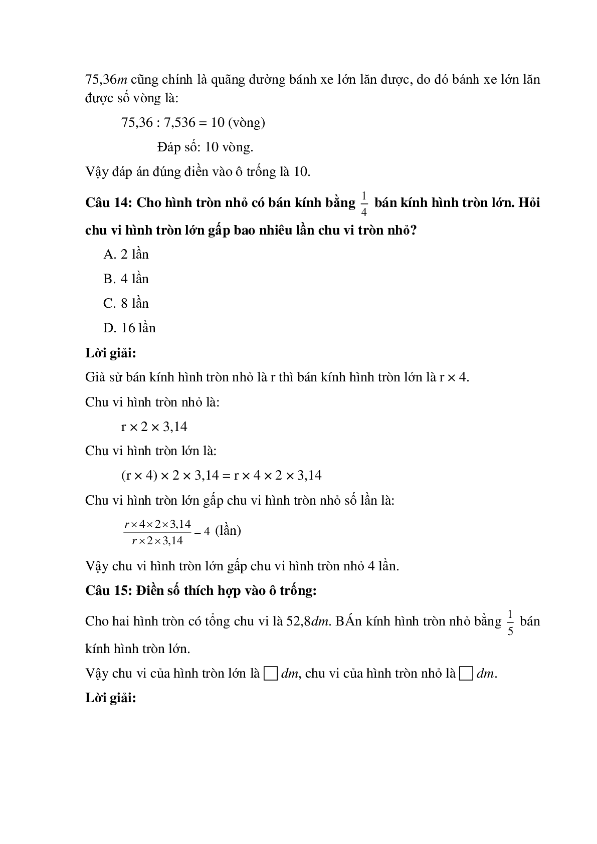 15 câu Trắc nghiệm Hình tròn. Đường tròn. Chu vi hình tròn có đáp án 2023 – Toán lớp 5 (trang 6)