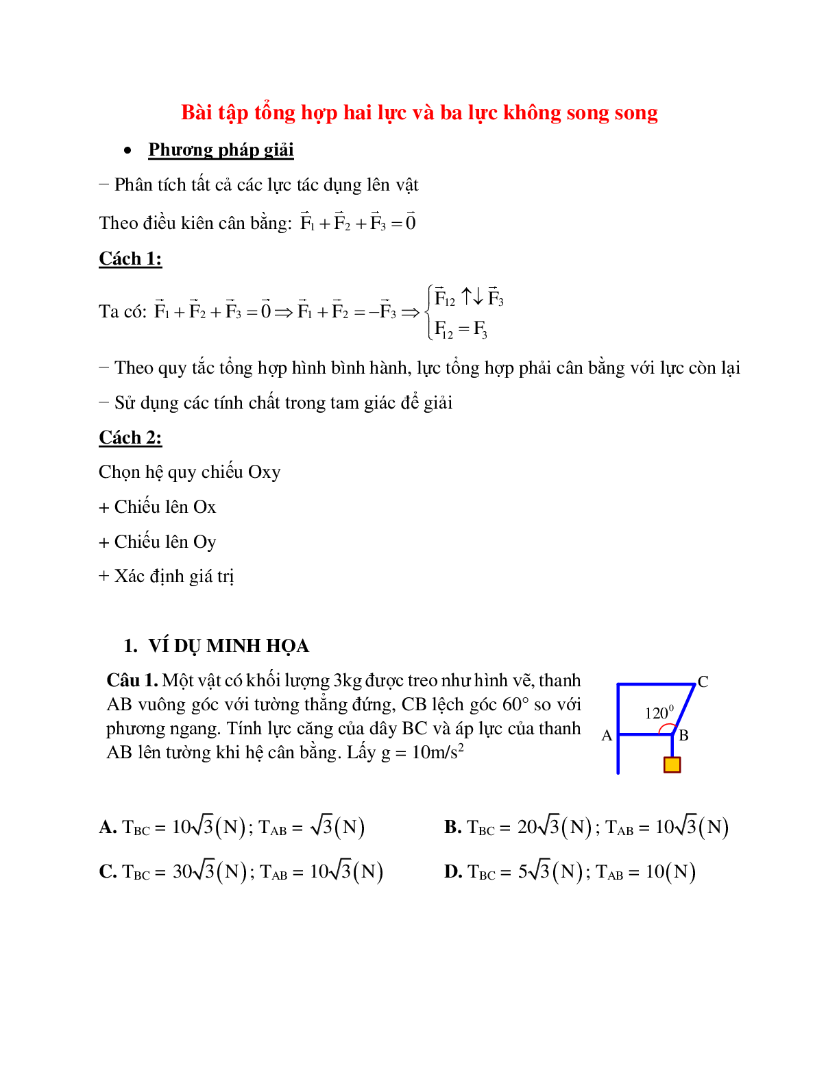 Bài tập về tổng hợp hai lực và ba lực không song song chọn lọc (trang 1)