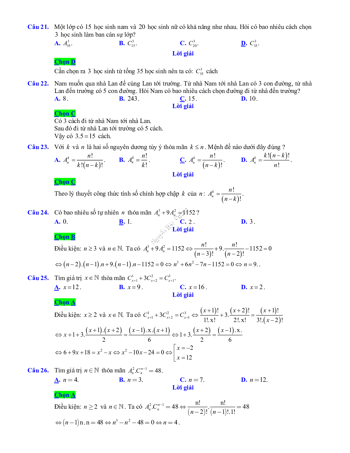 Phương pháp giải về Phép đếm, cấp số cộng và cấp số nhân 2023 (lý thuyết và bài tập) (trang 10)