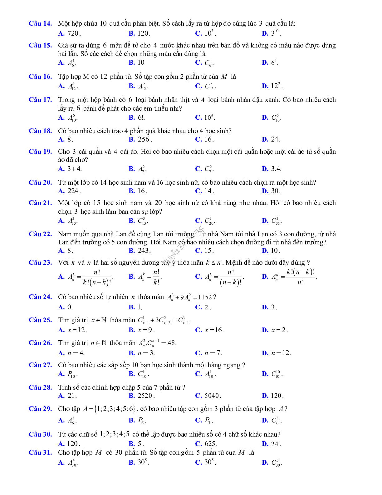 Phương pháp giải về Phép đếm, cấp số cộng và cấp số nhân 2023 (lý thuyết và bài tập) (trang 2)