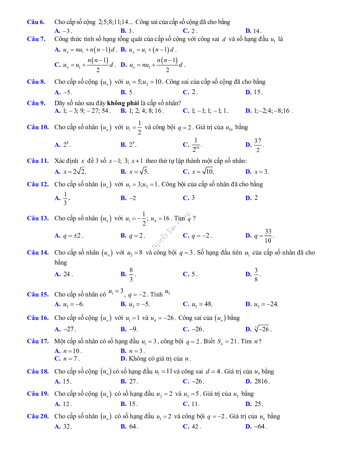 Phương pháp giải về Phép đếm, cấp số cộng và cấp số nhân 2023 (lý thuyết và bài tập) (trang 4)
