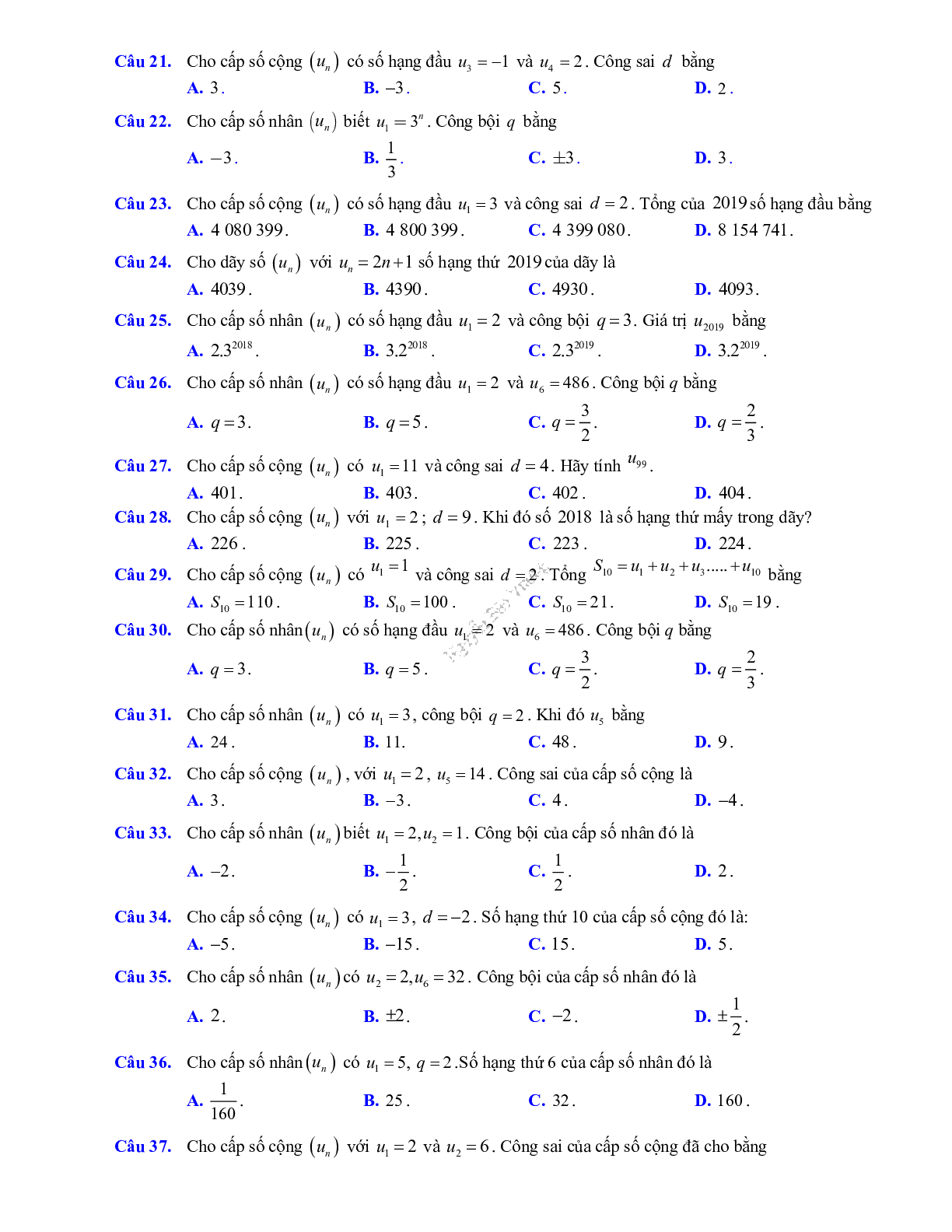 Phương pháp giải về Phép đếm, cấp số cộng và cấp số nhân 2023 (lý thuyết và bài tập) (trang 5)