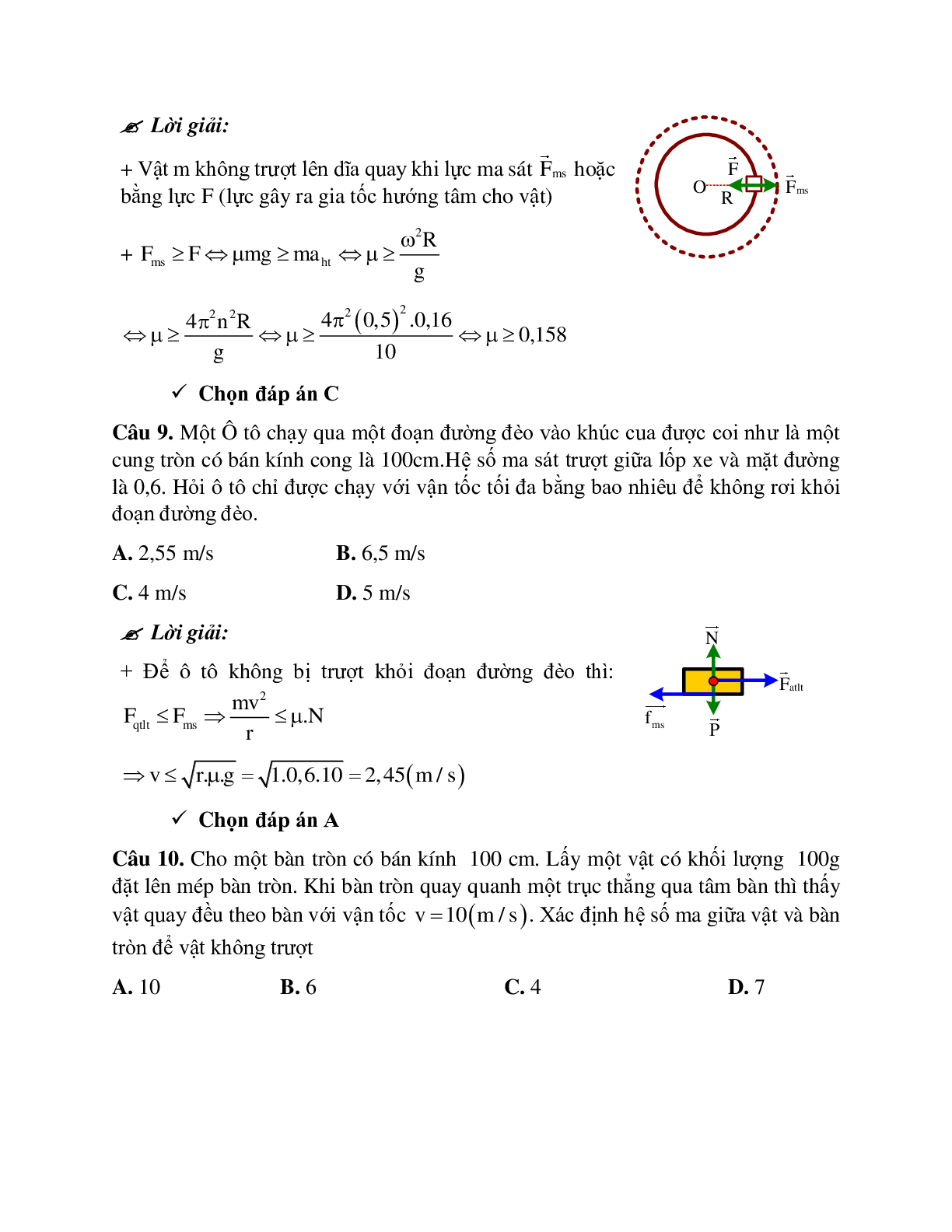 Bài tập áp dụng lực hướng tâm và lực quán tính ly tâm có lời giải (trang 7)