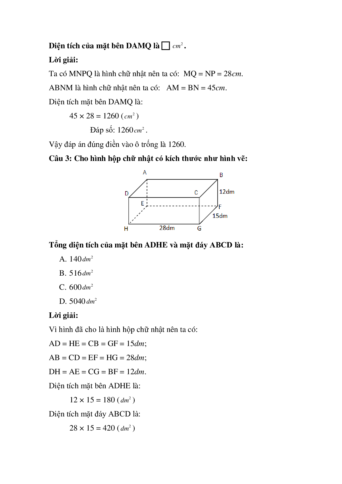 15 câu Trắc nghiệm Hình hộp chữ nhật. Hình lập phương có đáp án 2023 – Toán lớp 5 (trang 2)