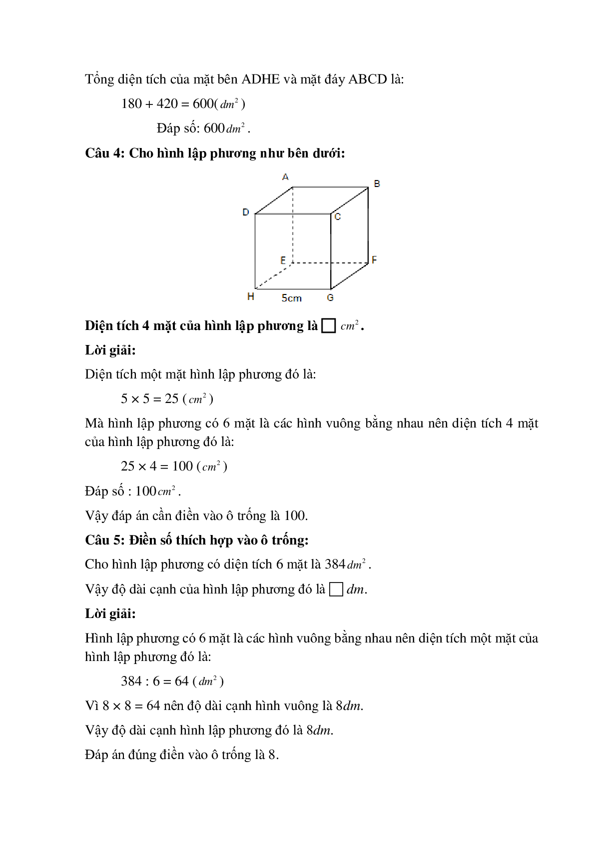 15 câu Trắc nghiệm Hình hộp chữ nhật. Hình lập phương có đáp án 2023 – Toán lớp 5 (trang 3)