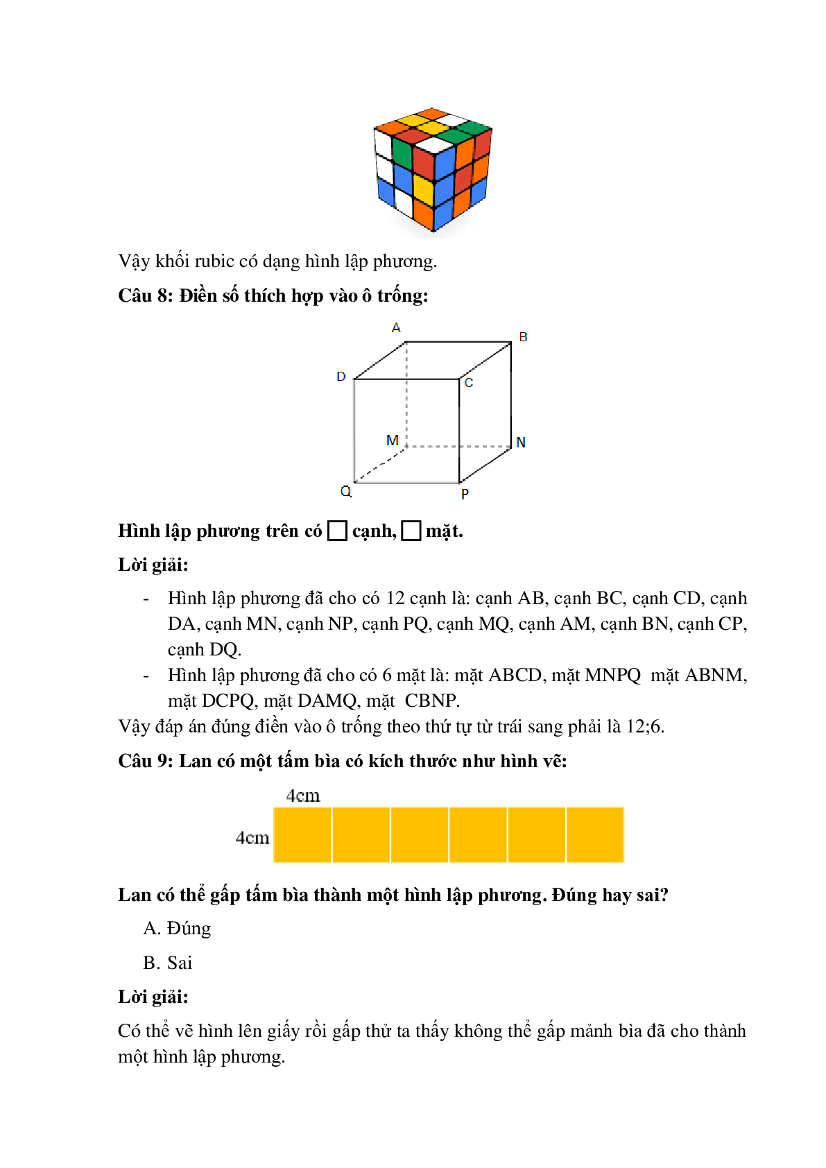 15 câu Trắc nghiệm Hình hộp chữ nhật. Hình lập phương có đáp án 2023 – Toán lớp 5 (trang 5)