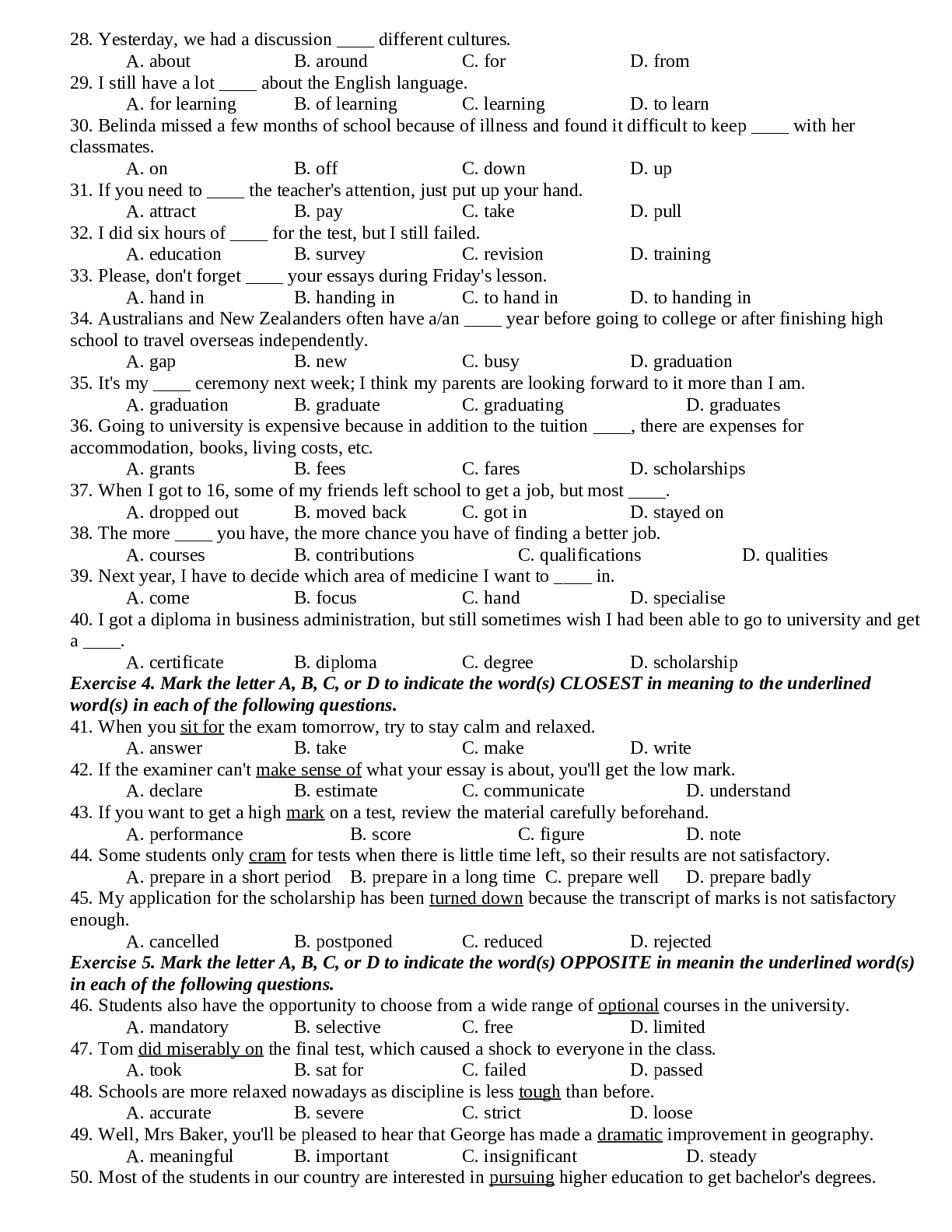 140 câu trắc nghiệm Tiếng Anh 11 Unit 7: Further Education chọn lọc (trang 2)