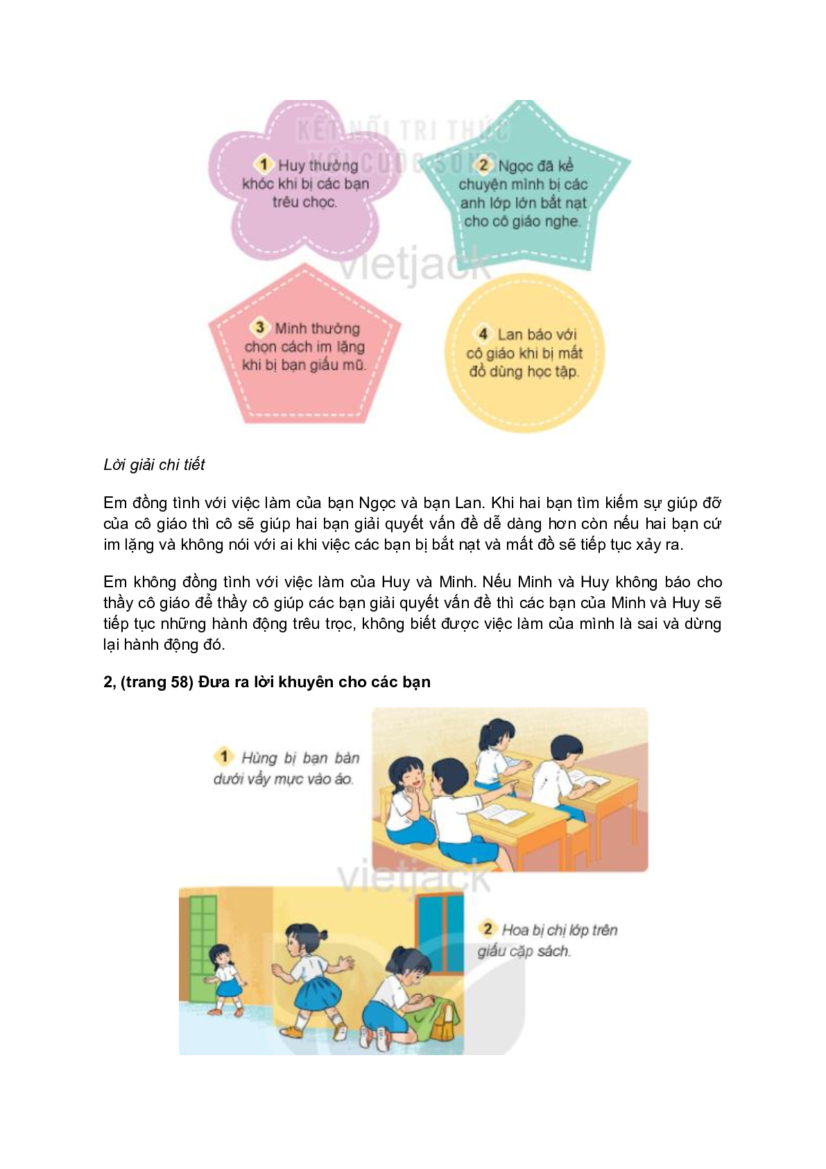 Giải SGK Đạo đức lớp 2 trang 55, 56, 57, 58 Bài 12: Tìm kiếm sự hỗ trợ khi ở trường – Kết nối tri thức (trang 4)