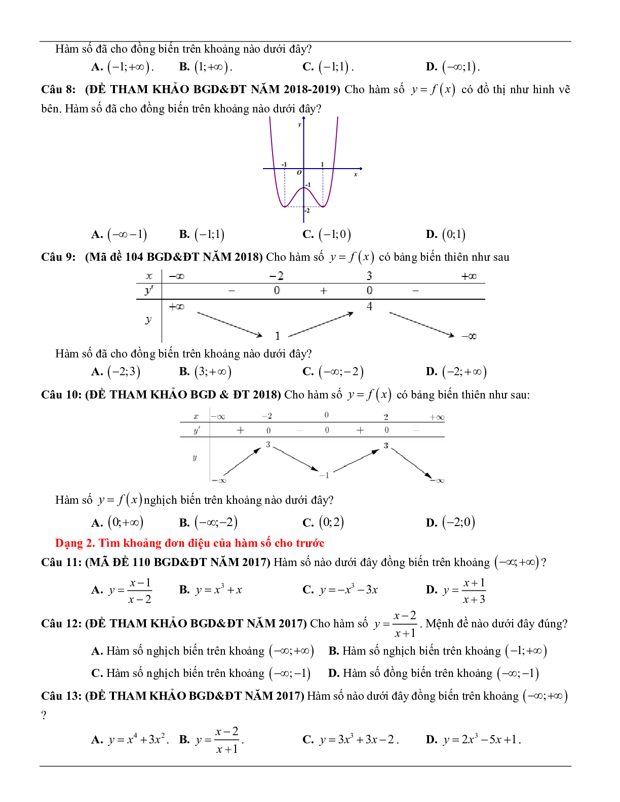 Các dạng toán về tính đơn điệu của hàm số thường gặp trong kỳ thi THPT Quốc gia (trang 3)