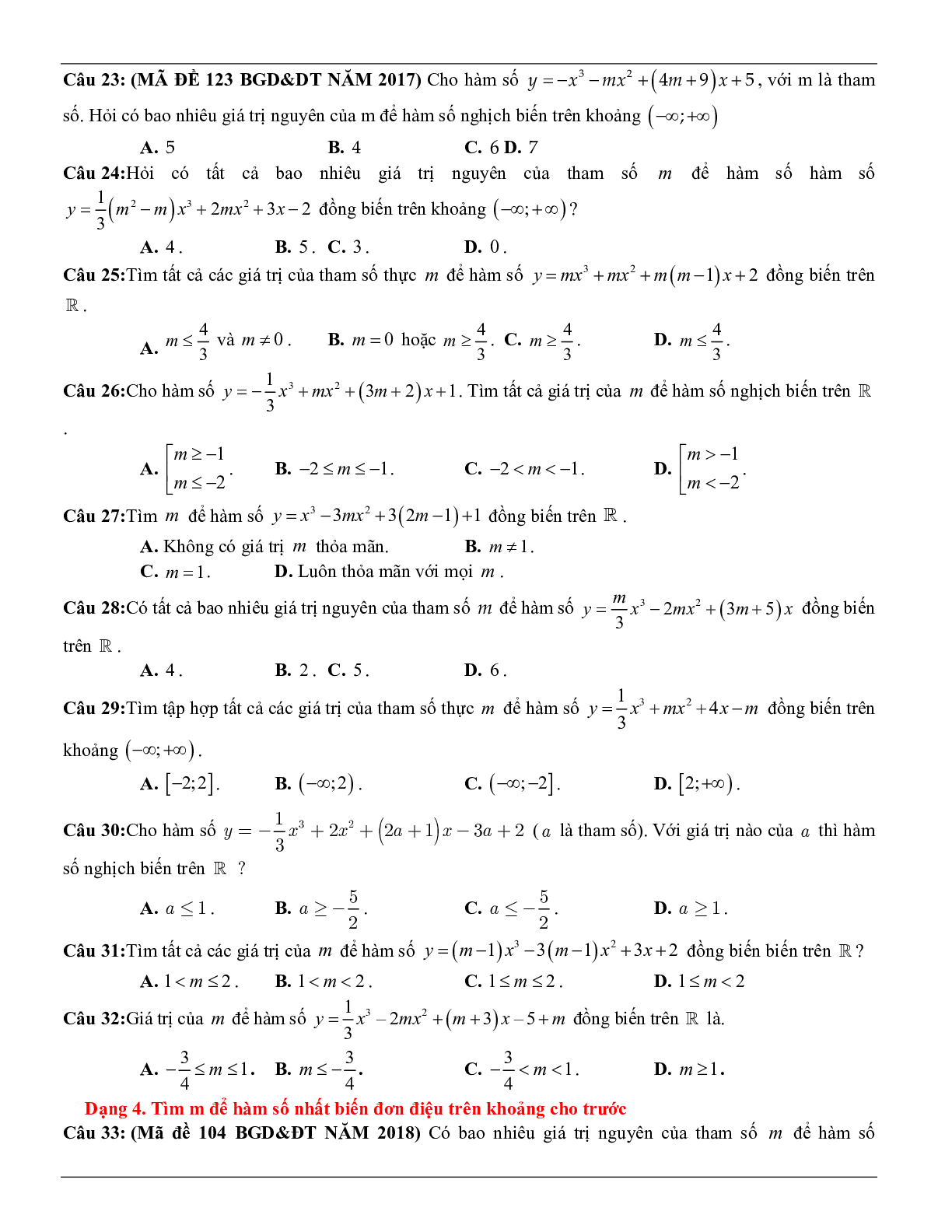 Các dạng toán về tính đơn điệu của hàm số thường gặp trong kỳ thi THPT Quốc gia (trang 5)