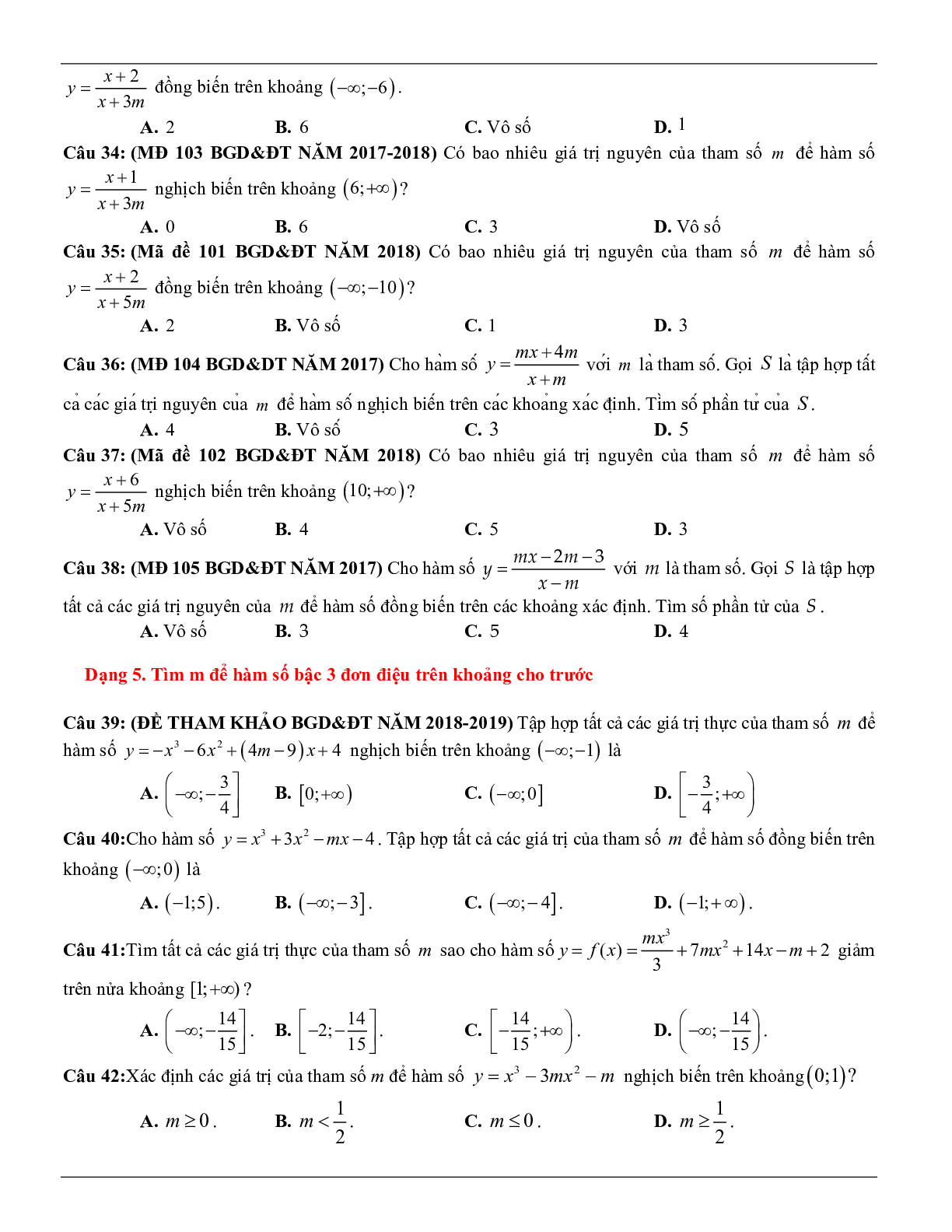 Các dạng toán về tính đơn điệu của hàm số thường gặp trong kỳ thi THPT Quốc gia (trang 6)