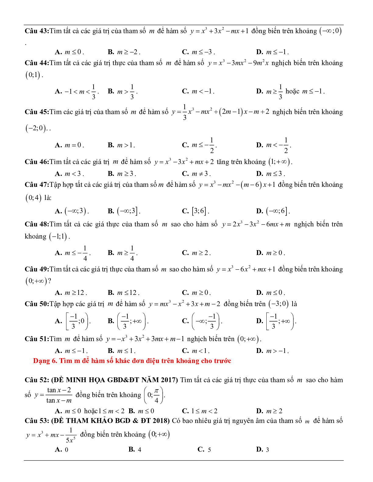 Các dạng toán về tính đơn điệu của hàm số thường gặp trong kỳ thi THPT Quốc gia (trang 7)