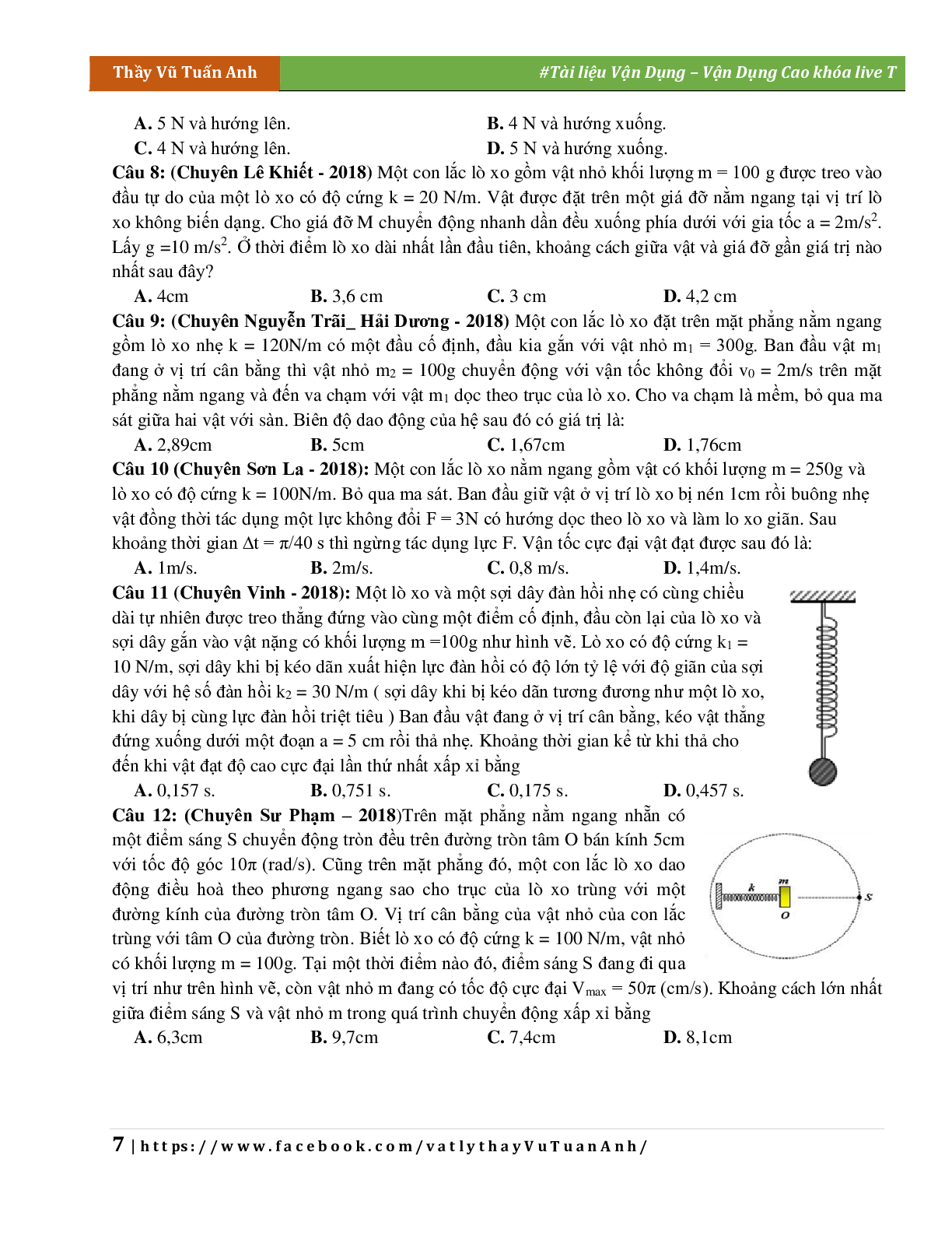 Đề Vận Dụng Cao Chương Dao Động Cơ Học Môn Vật Lý Lớp 12 (trang 7)