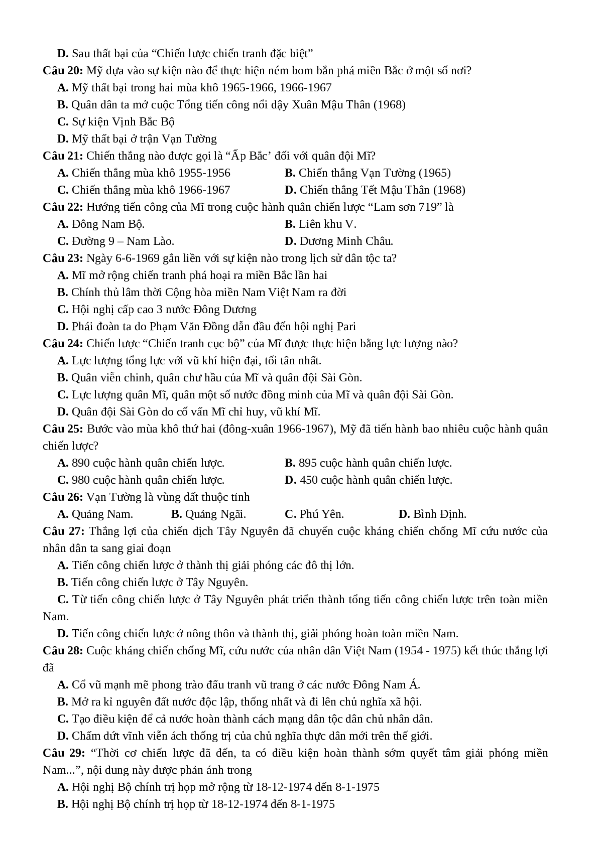 Câu hỏi ôn tập Lịch Sử Việt Nam 1954 - 1975 - Lịch Sử 12 (trang 3)