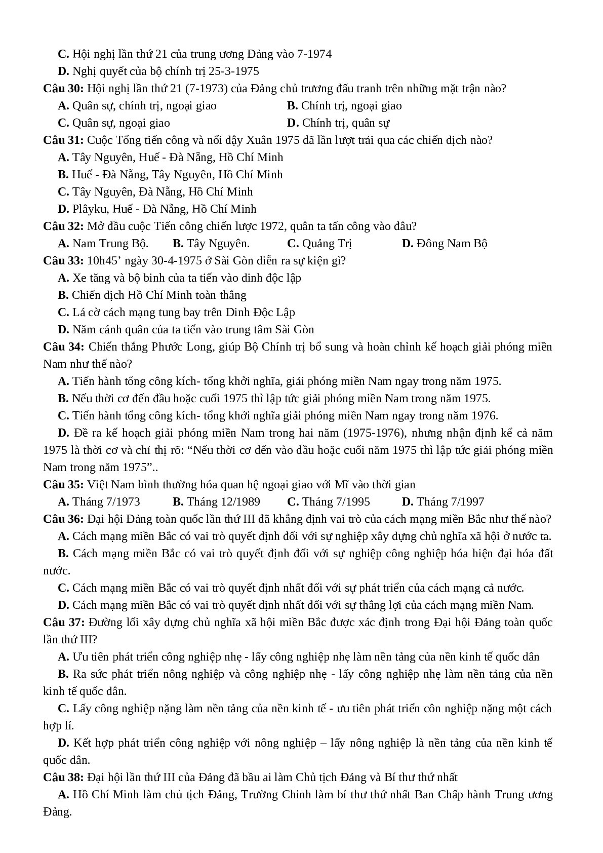 Câu hỏi ôn tập Lịch Sử Việt Nam 1954 - 1975 - Lịch Sử 12 (trang 4)