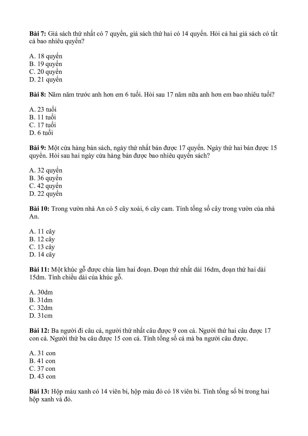 Bài tập toán phép cộng có nhớ môn Toán lớp 2 (trang 2)