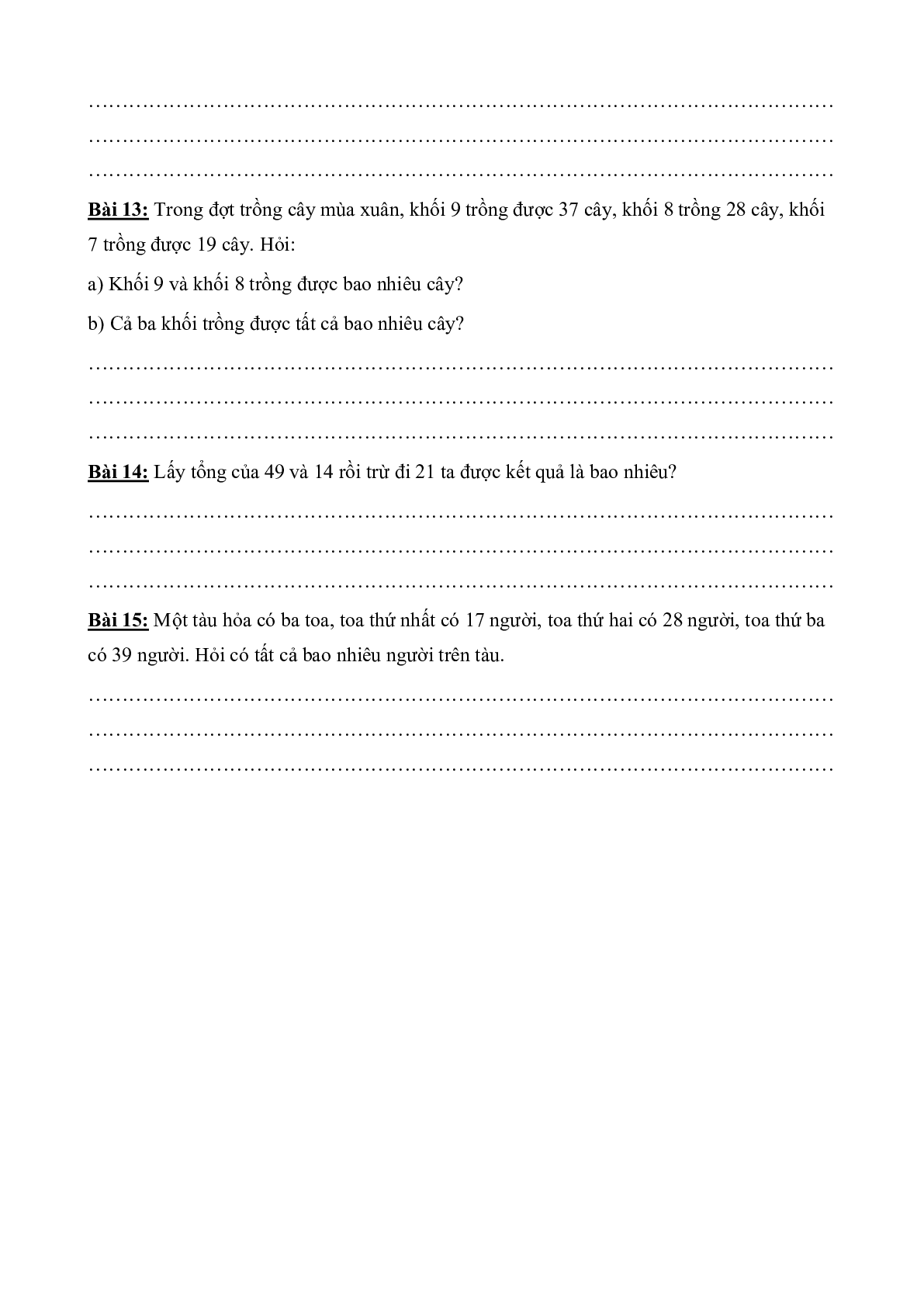 Bài tập toán phép cộng có nhớ môn Toán lớp 2 (trang 7)