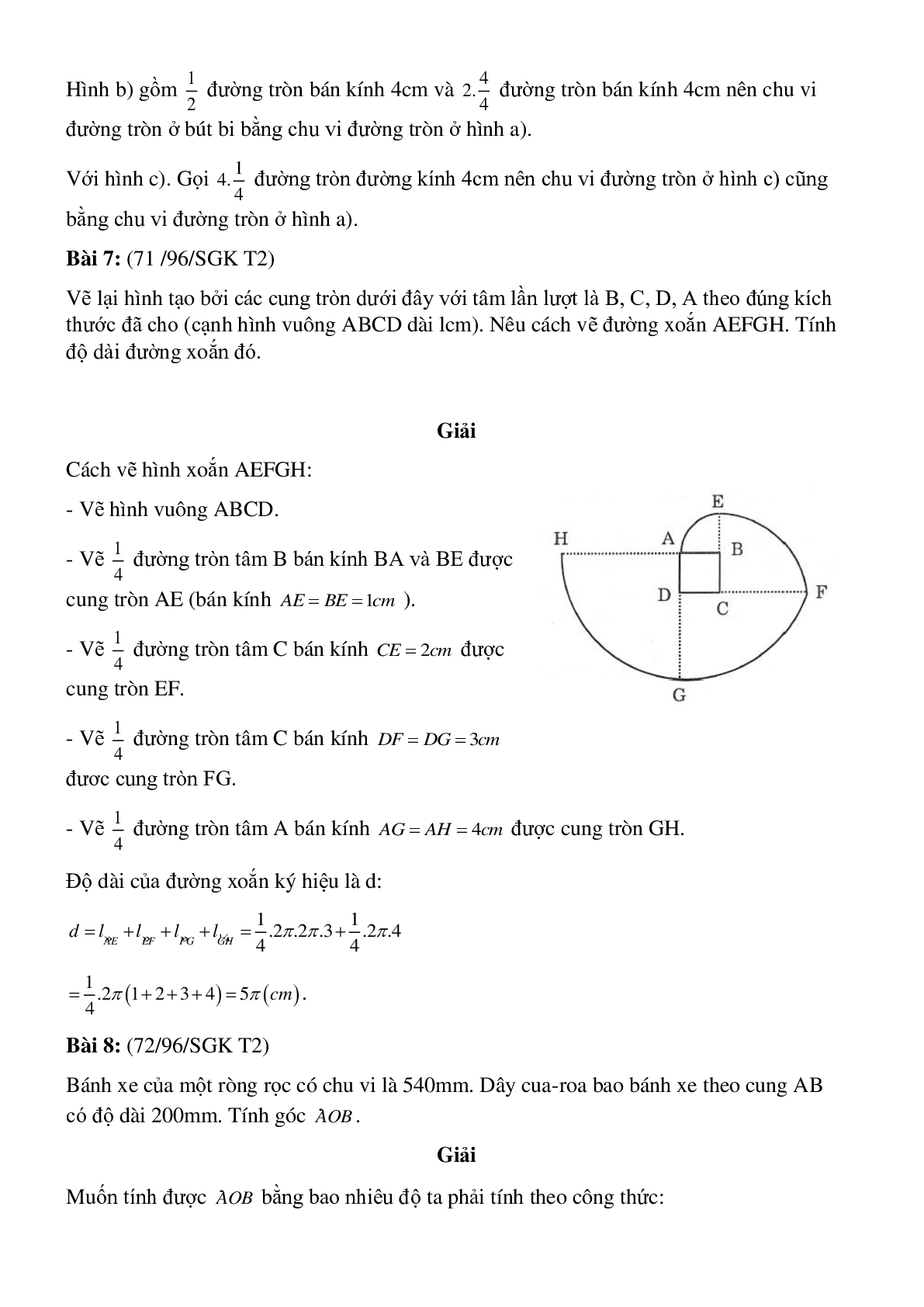 50 Bài tập Độ dài đường tròn, cung tròn (có đáp án)- Toán 9 (trang 4)