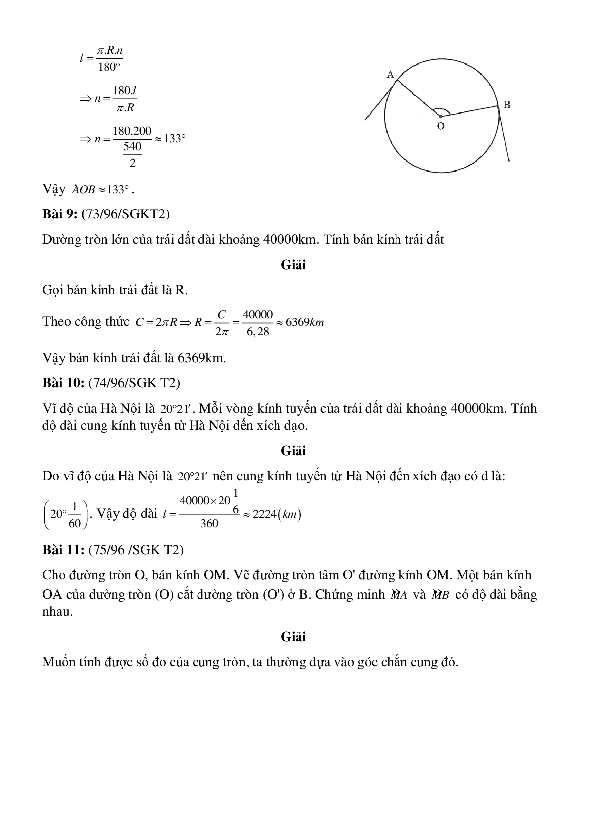 50 Bài tập Độ dài đường tròn, cung tròn (có đáp án)- Toán 9 (trang 5)
