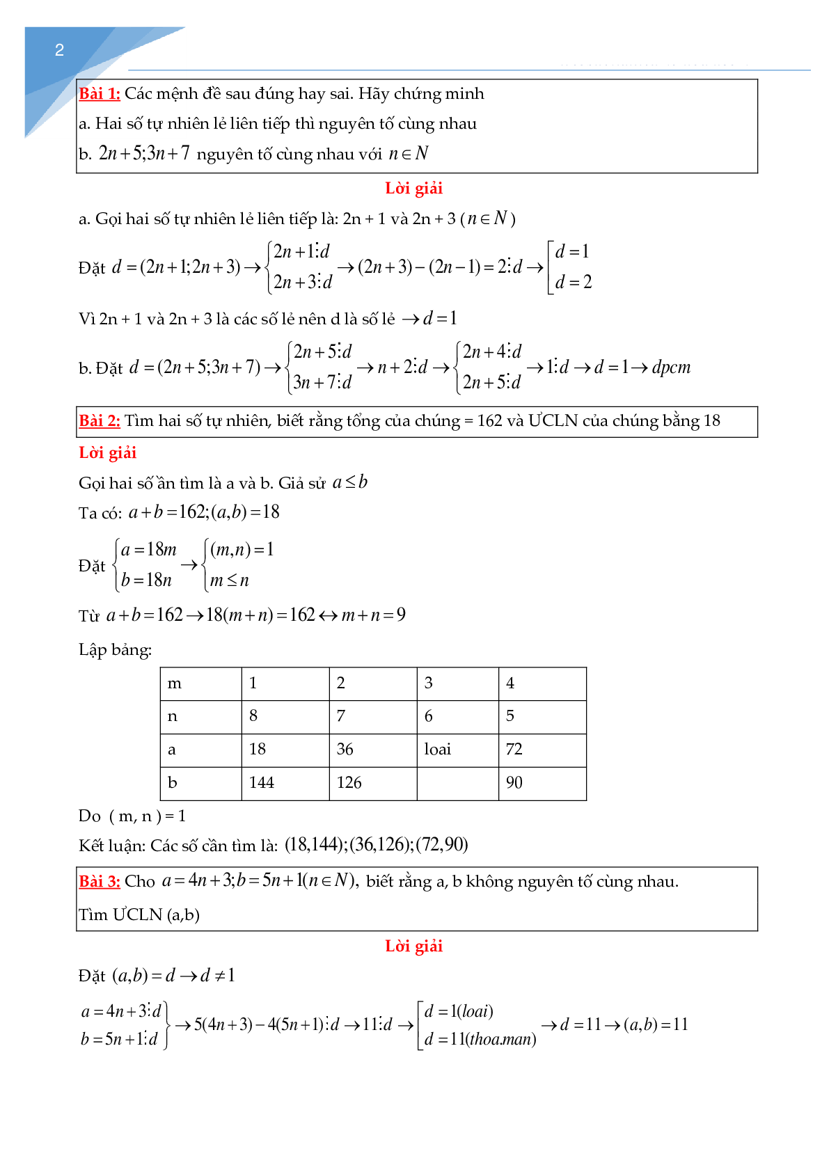 Các bài toán về Ước chung lớn nhất - Bội chung nhỏ nhất (trang 3)