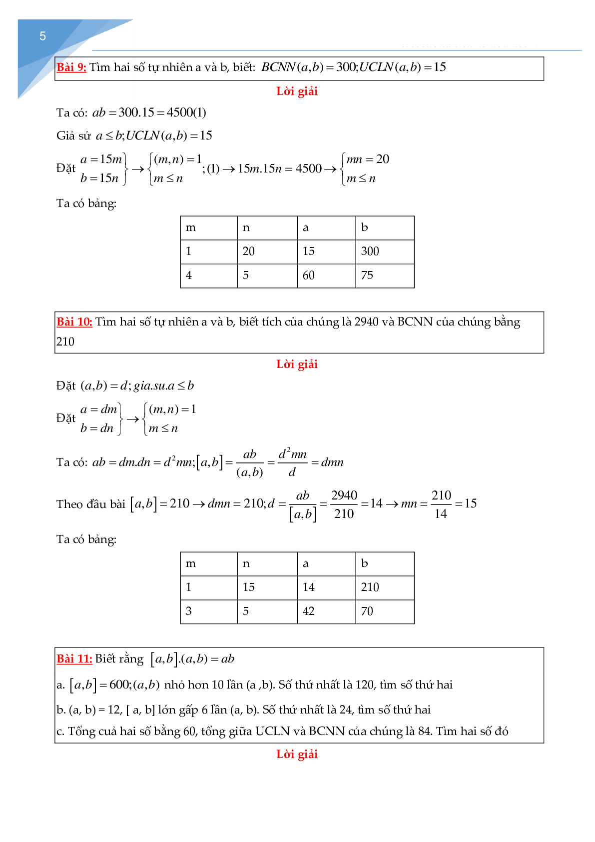 Các bài toán về Ước chung lớn nhất - Bội chung nhỏ nhất (trang 6)