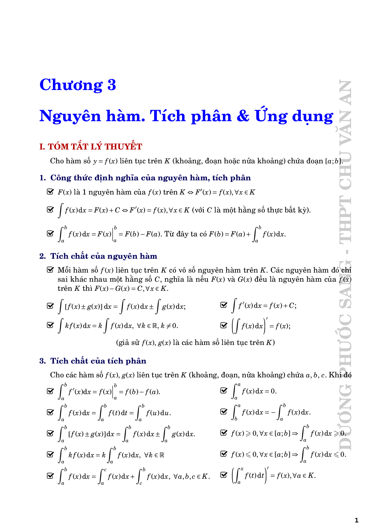 Nguyên hàm tích phân và ứng dụng - Dương Phước Sang (trang 1)