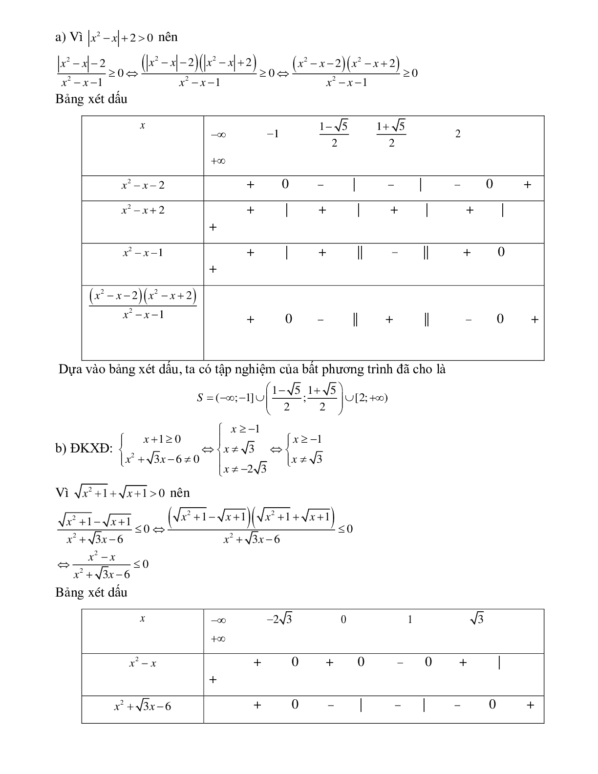 Bài tập giải bất phương trình tích và bất phương trình chứa ẩn ở mẫu  Toán 10 (trang 4)