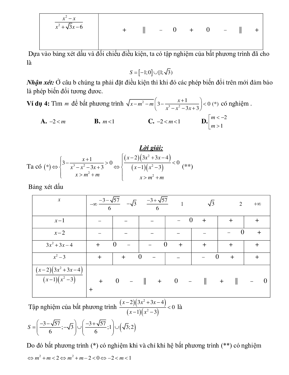 Bài tập giải bất phương trình tích và bất phương trình chứa ẩn ở mẫu  Toán 10 (trang 5)