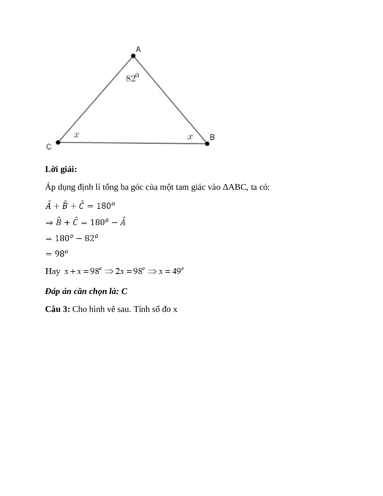 Trắc nghiệm Tổng ba góc của một tam giác có đáp án – Toán lớp 7 (trang 2)