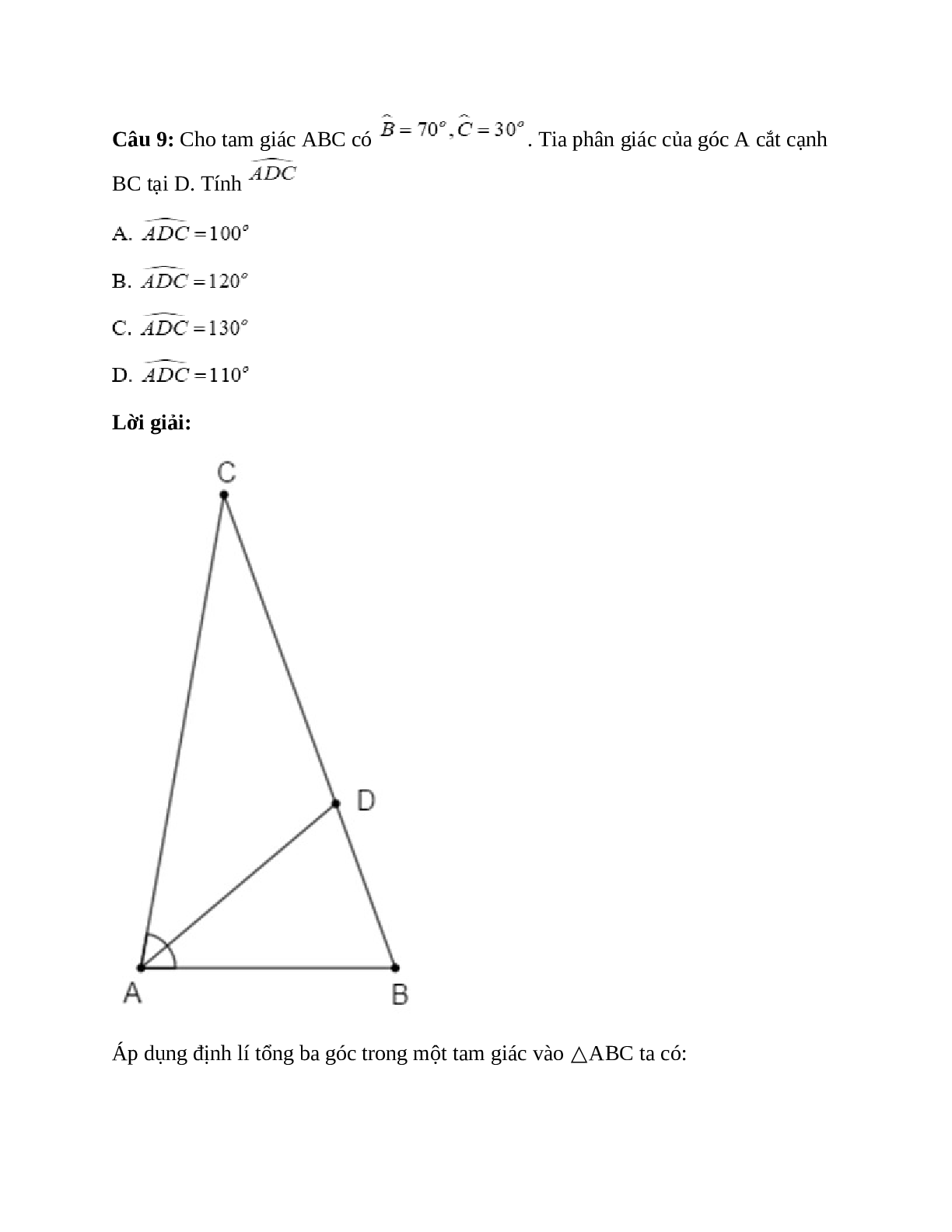 Trắc nghiệm Tổng ba góc của một tam giác có đáp án – Toán lớp 7 (trang 9)