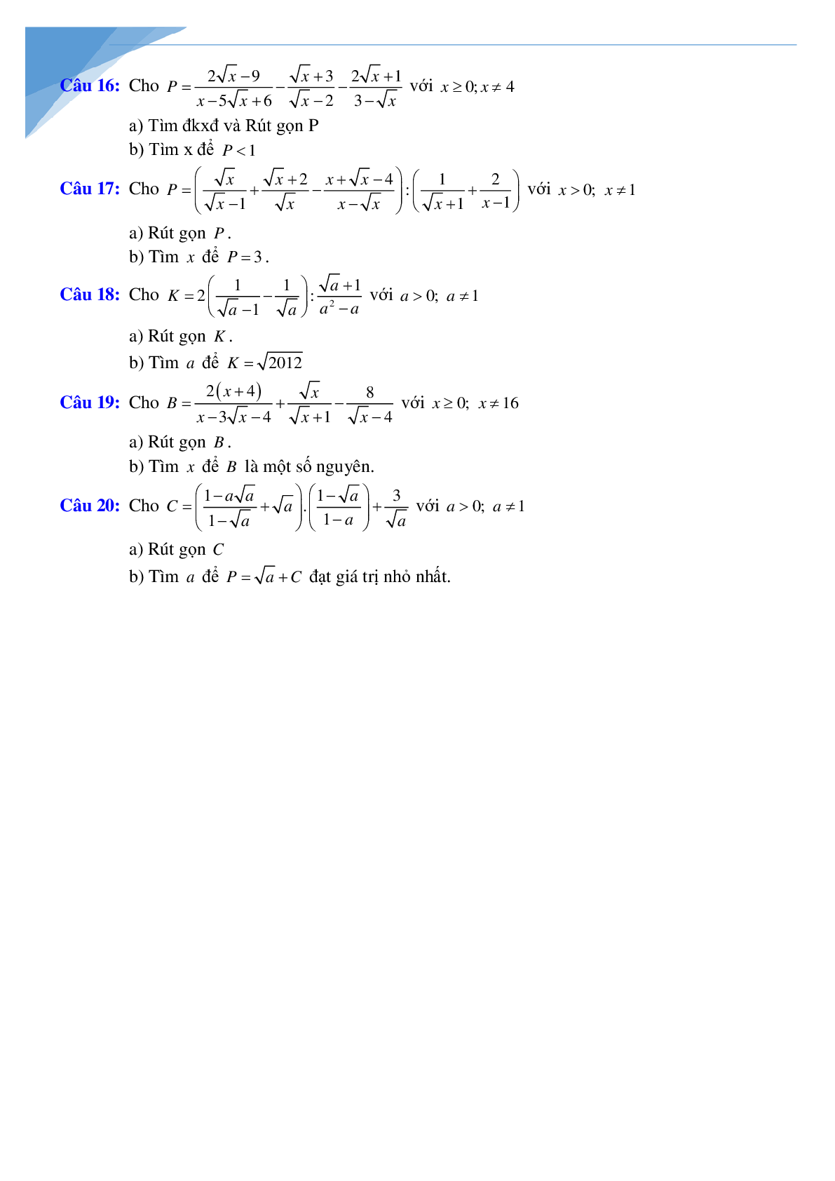 Rút gọn biểu thức và bài toán liên quan (trang 3)