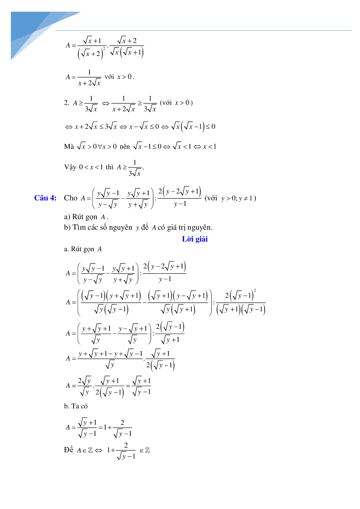 Rút gọn biểu thức và bài toán liên quan (trang 6)