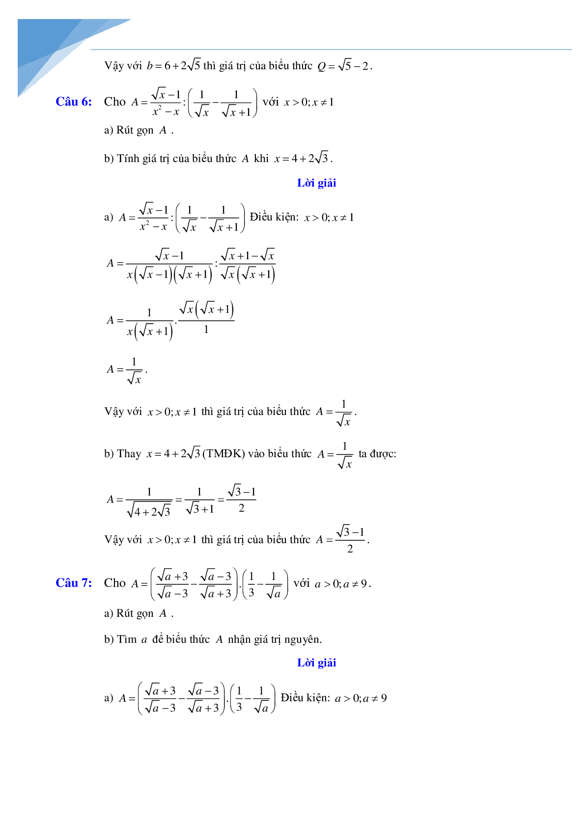 Rút gọn biểu thức và bài toán liên quan (trang 8)