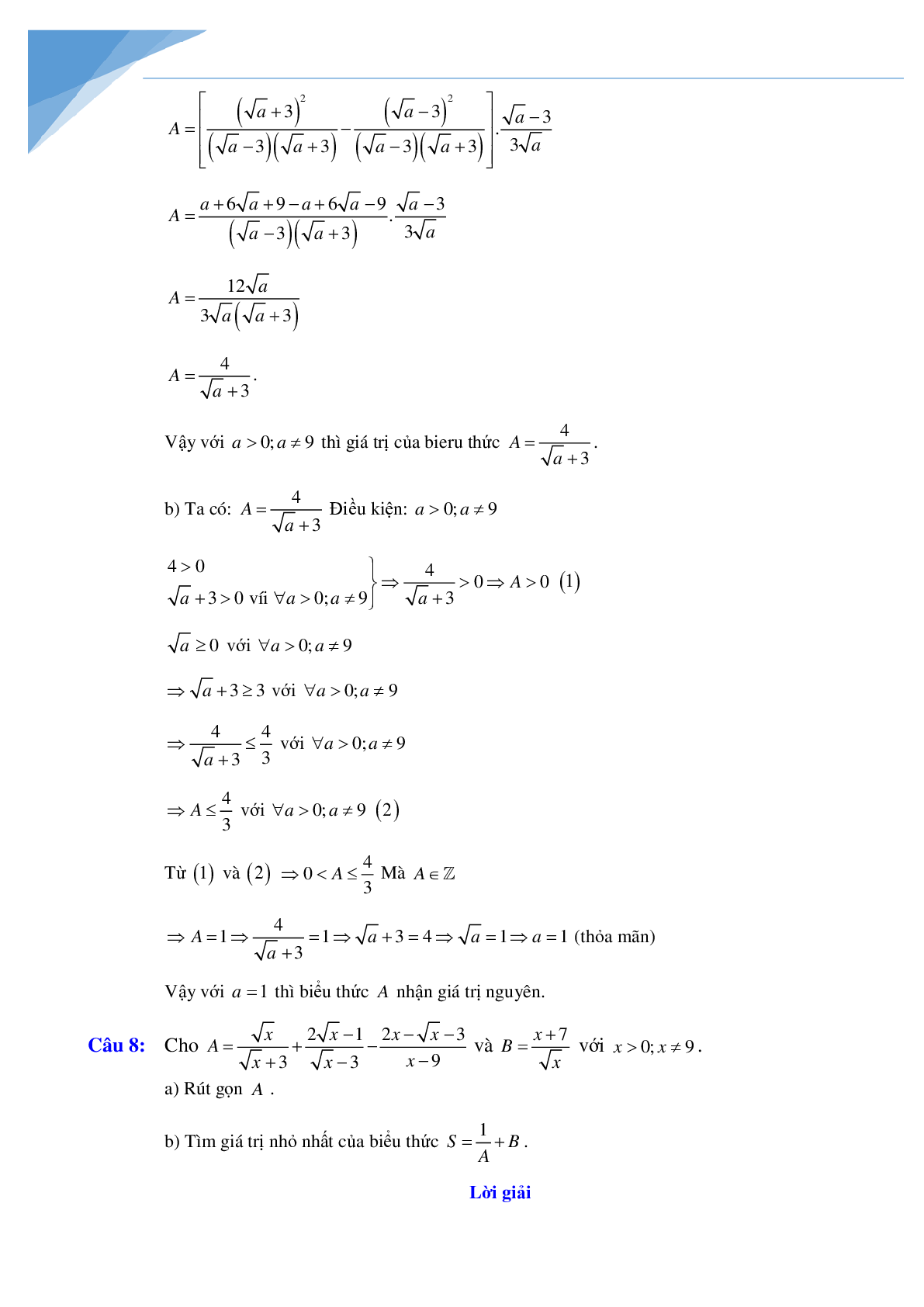 Rút gọn biểu thức và bài toán liên quan (trang 9)