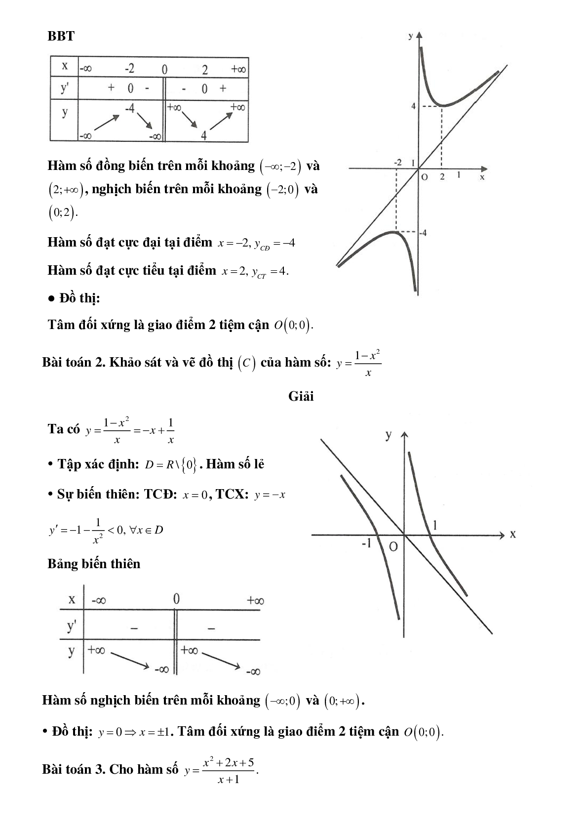 Dạng bài tập Khảo sát và vẽ đồ thị hàm hữu tỉ bậc hai trên bậc nhất (trang 2)