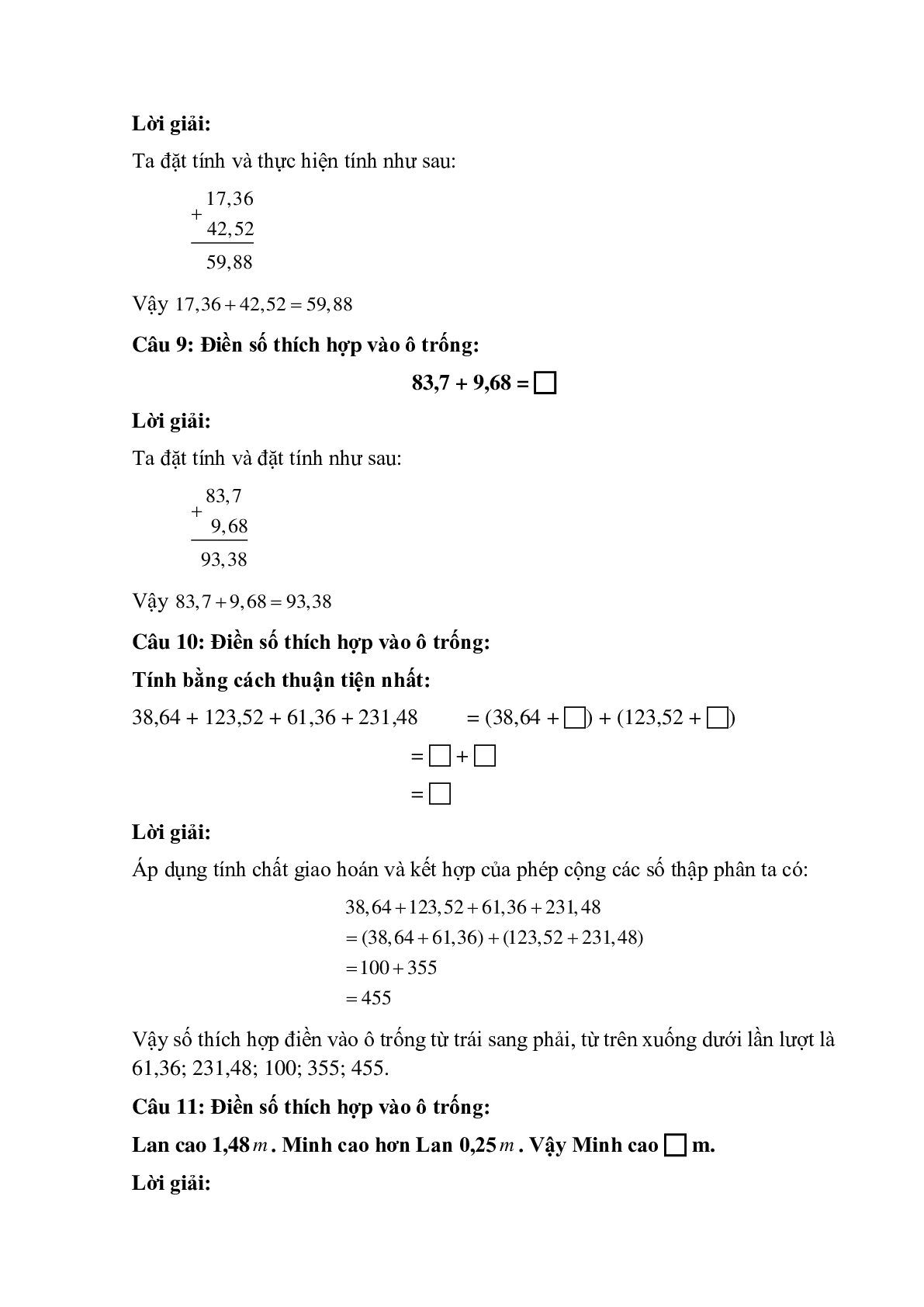 14 câu Trắc nghiệm Phép cộng hai số thập phân - Tổng nhiều số thập phân có đáp án 2023 – Toán lớp 5 (trang 4)