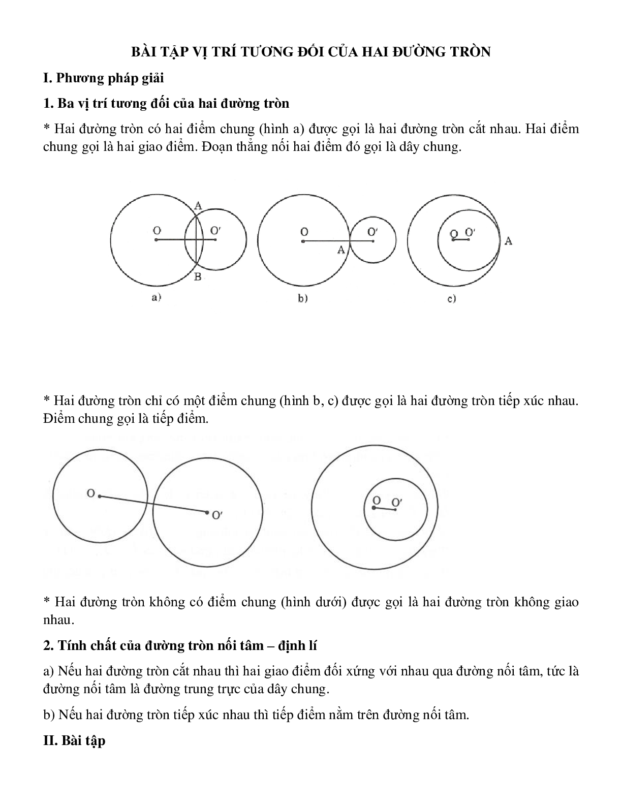 50 Bài tập Vị trí tương đối của hai đường tròn (có đáp án)- Toán 9 (trang 1)
