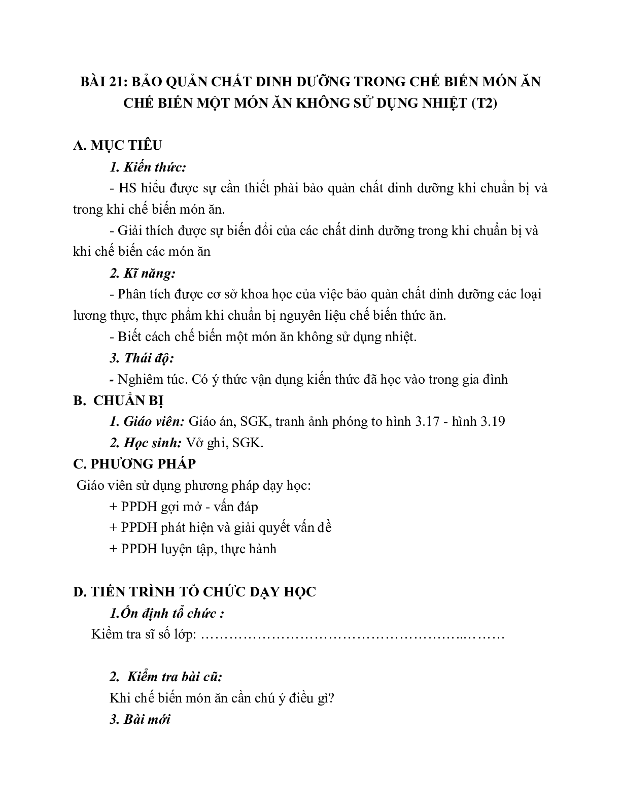 GIÁO ÁN CÔNG NGHỆ 6 BÀI 21: CHẾ BIẾN MỘT MÓN ĂN KHÔNG SỬ DỤNG NHIỆT (T2) MỚI NHẤT – CV5512 (trang 1)