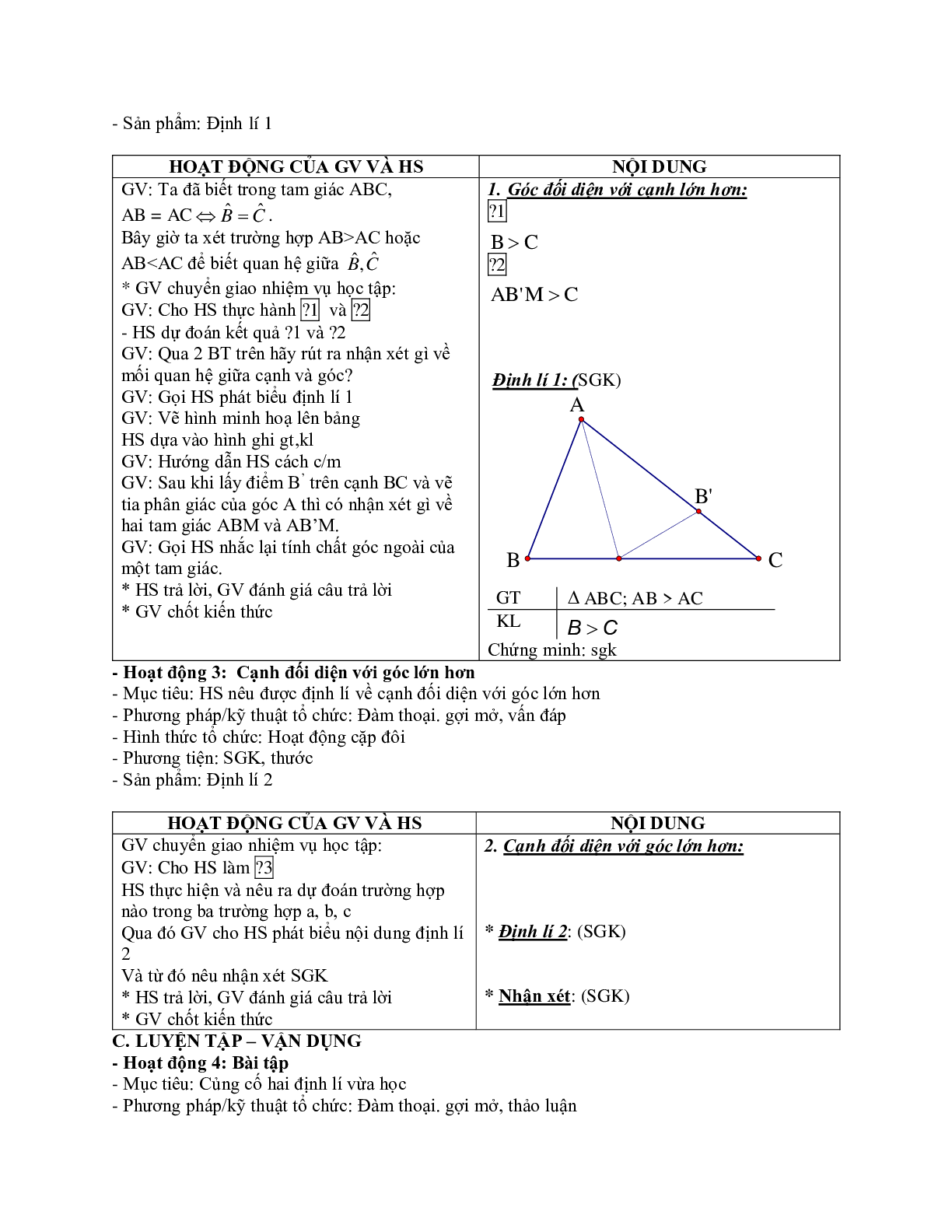 Giáo án Toán 7 bài 1: Quan hệ giữa góc và cạnh đối diện trong một tam giác mới nhất (trang 2)