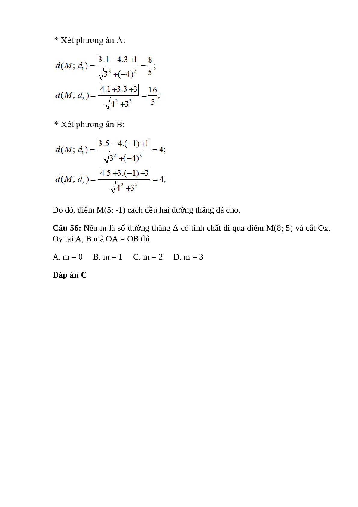 Trắc nghiệm Phương trình đường thẳng (phần 3) có đáp án – Toán lớp 10 (trang 10)