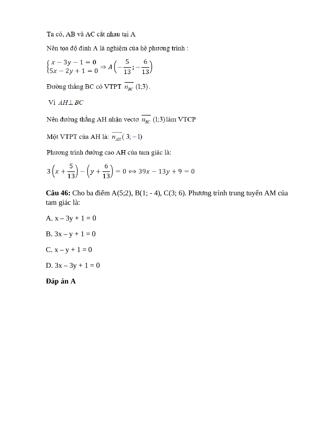 Trắc nghiệm Phương trình đường thẳng (phần 3) có đáp án – Toán lớp 10 (trang 3)