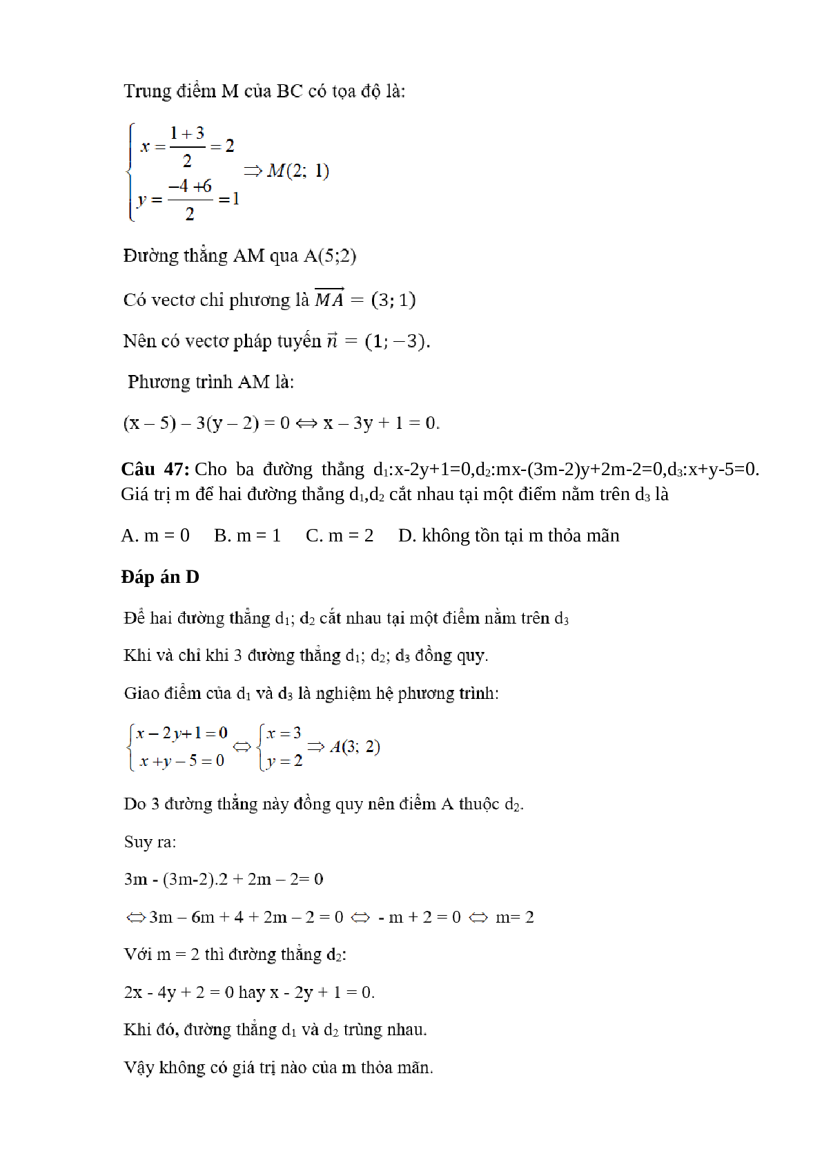 Trắc nghiệm Phương trình đường thẳng (phần 3) có đáp án – Toán lớp 10 (trang 4)