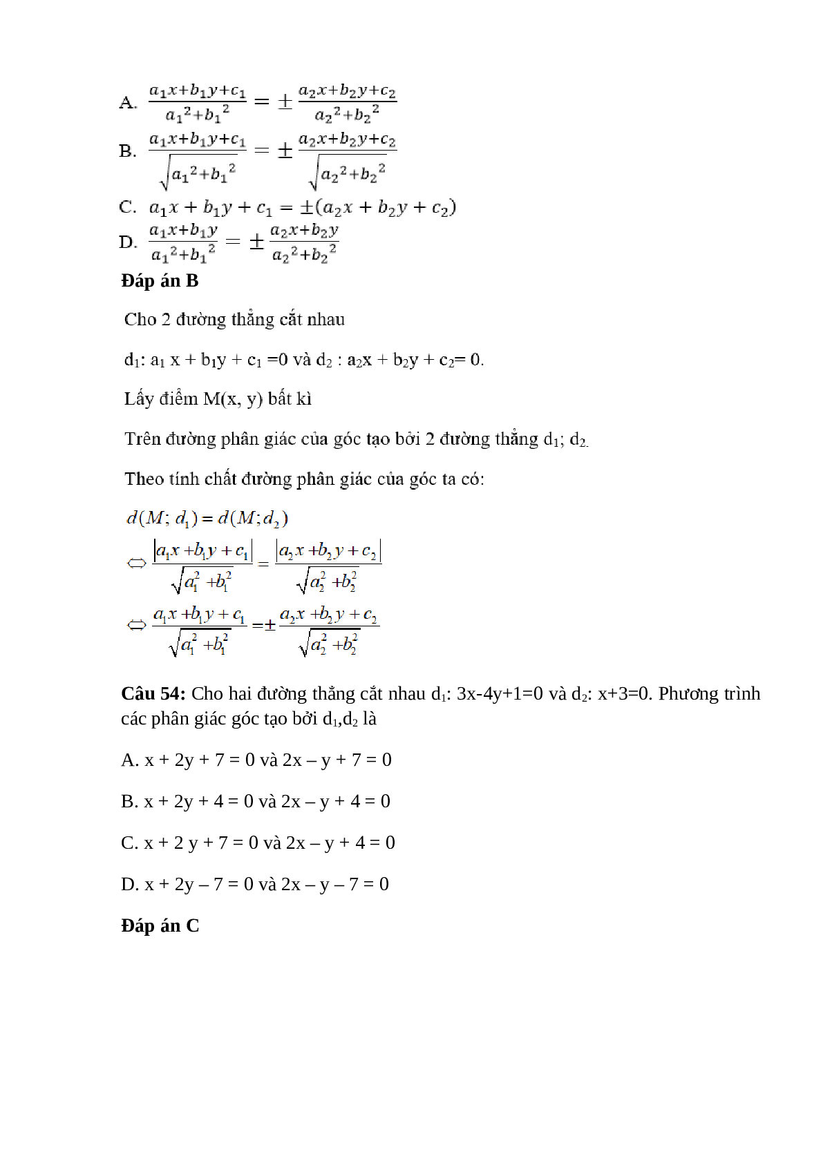 Trắc nghiệm Phương trình đường thẳng (phần 3) có đáp án – Toán lớp 10 (trang 8)