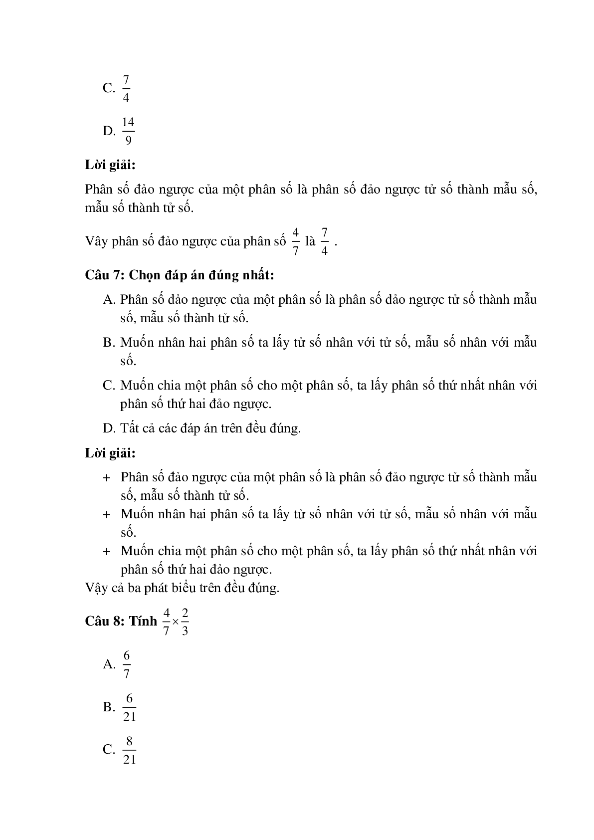 10 câu Trắc nghiệm Ôn tập phép nhân và phép chia hai phân số có đáp án 2023 – Toán lớp 5 (trang 4)