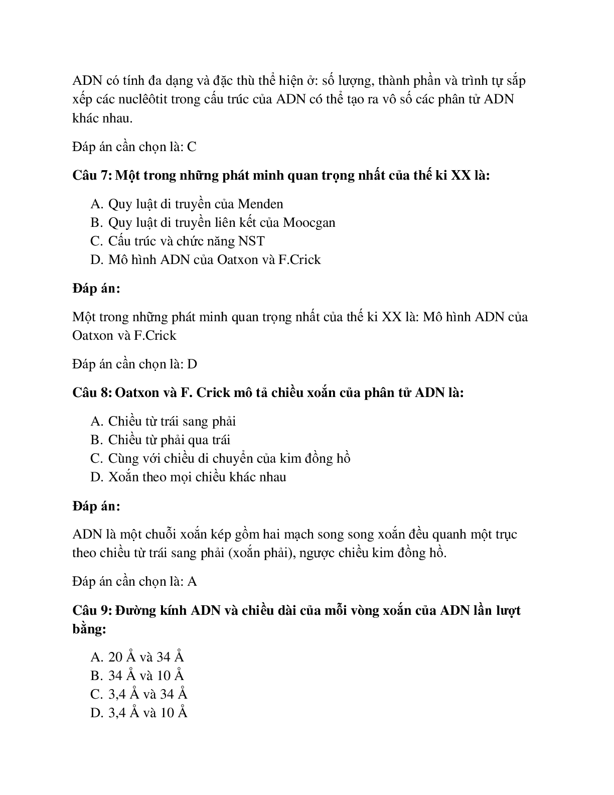 62 câu Trắc nghiệm Sinh học 9 Bài 15 có đáp án 2023: ADN (trang 3)