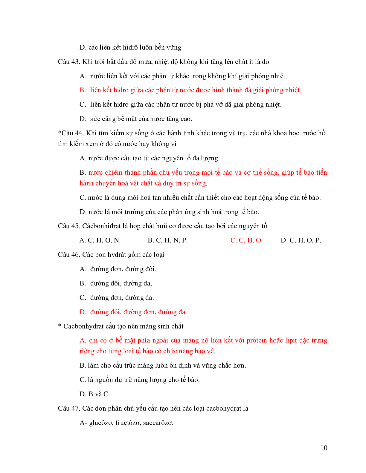 650 Câu trắc nghiệm Sinh học lớp 10 có đáp án (trang 10)