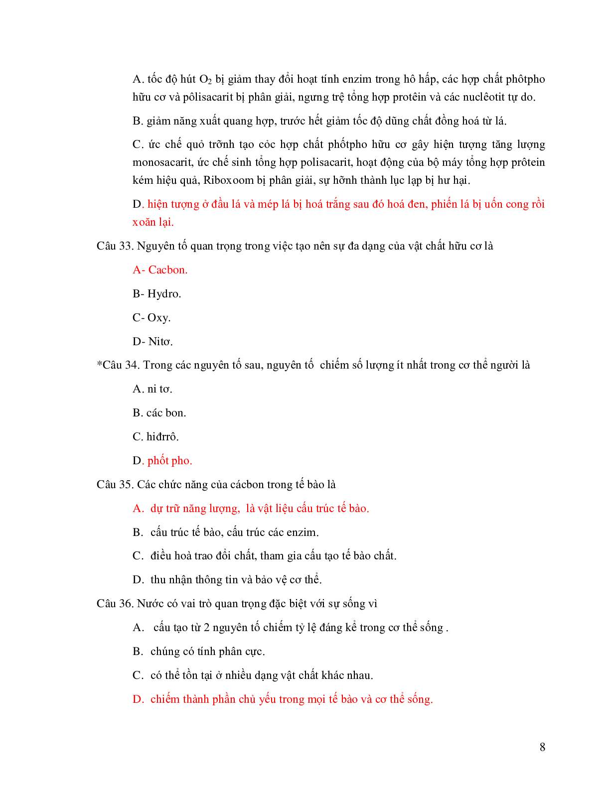 650 Câu trắc nghiệm Sinh học lớp 10 có đáp án (trang 8)